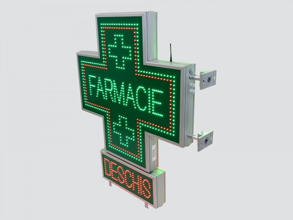 Cruce farmacie 900 x 900 SEMNALIZARE, model FARMACIE cu afisaj cu LED-uri DESCHIS